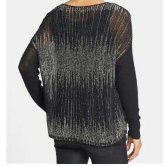 Eileen Fisher Wool Linen Blend Pullover Loose Knit Sweater Black & White Sz M - Picture 9 of 11